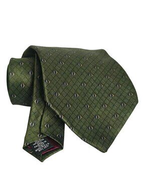 Louis Feraud Mens 100% Silk Tie Green Diamond Pattern Made In Italy